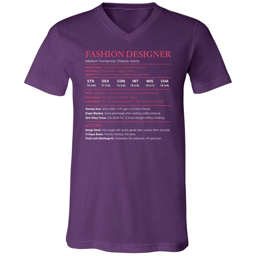 Fashion Designer Stats Unisex V-Neck T-Shirt - Team Purple - 9