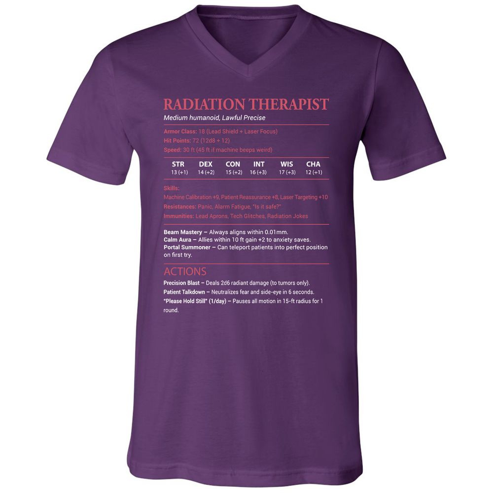 Radiation Therapist Unisex V-Neck T-Shirt - Team Purple - 9