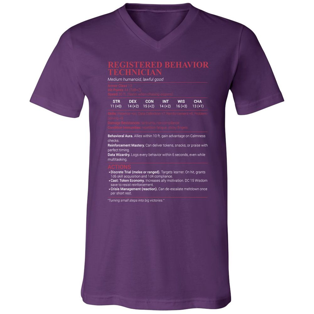 Registered Behavior Technician RBT Unisex V-Neck T-Shirt - Team Purple - 9