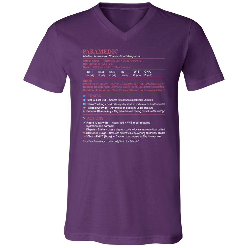 Paramedic Stats Unisex V-Neck T-Shirt - Team Purple - 9