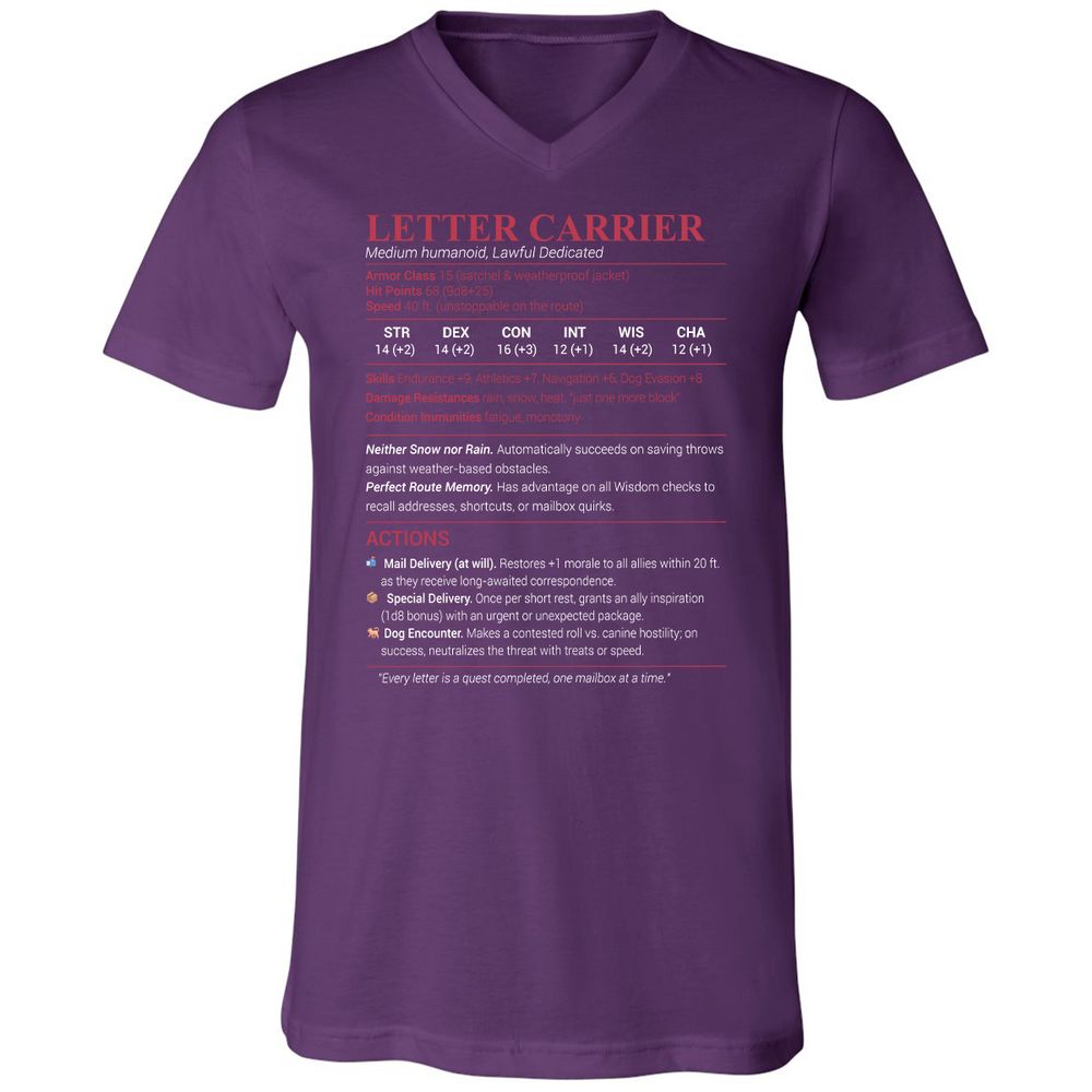 Letter Carrier Unisex V-Neck T-Shirt - Team Purple - 9