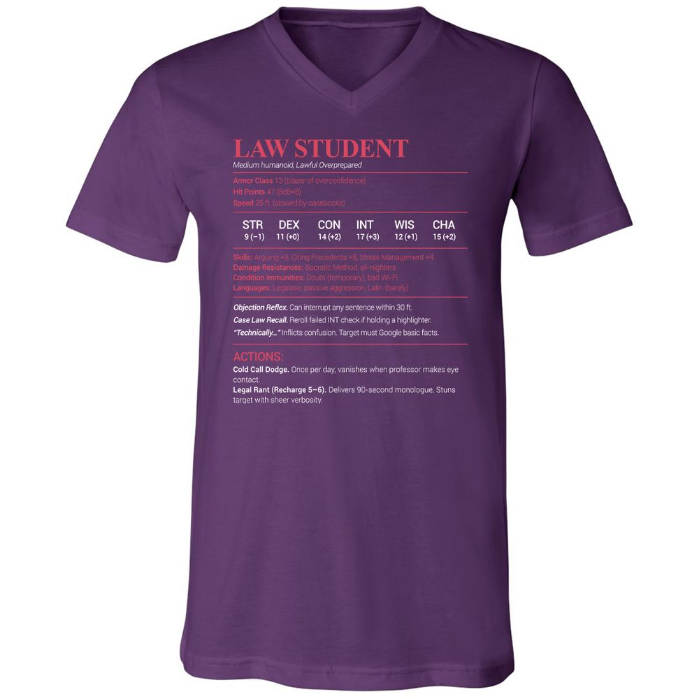 Law Student Unisex V-Neck T-Shirt - Team Purple - 9