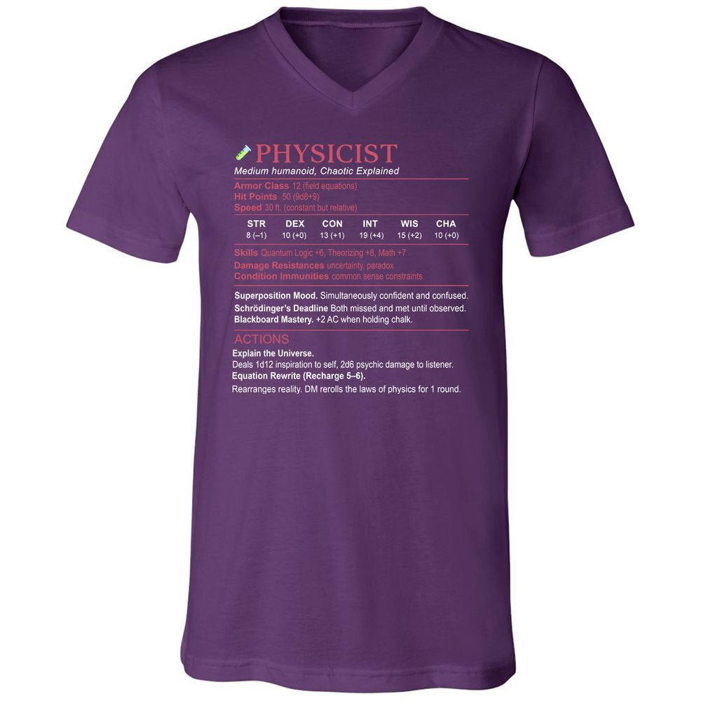 Physicist Stats Unisex V-Neck T-Shirt - Team Purple - 9