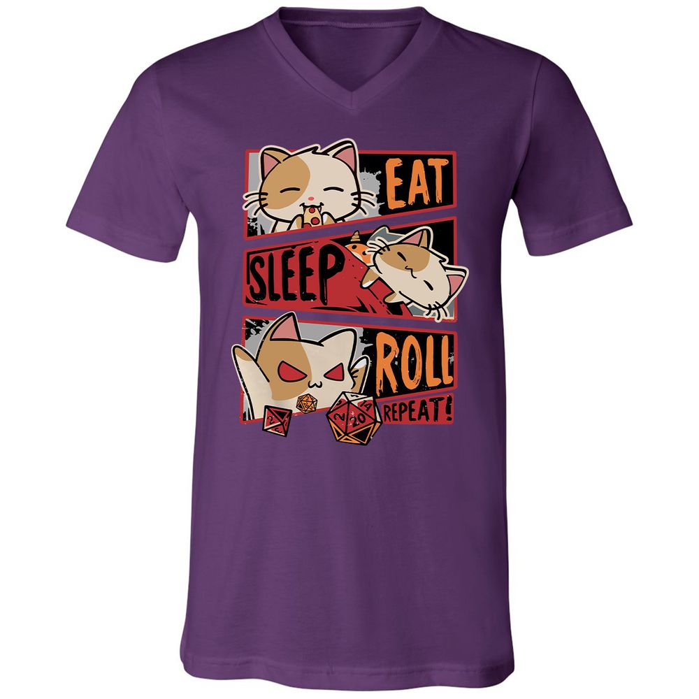 Eat Sleep Roll Repeat Unisex V-Neck T-Shirt - Team Purple - 9