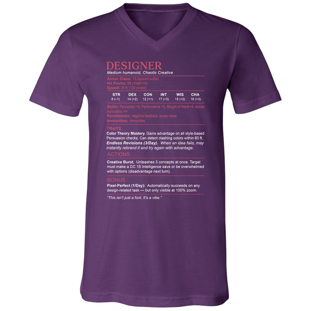 Designer Stats Unisex V-Neck T-Shirt - Team Purple - 9