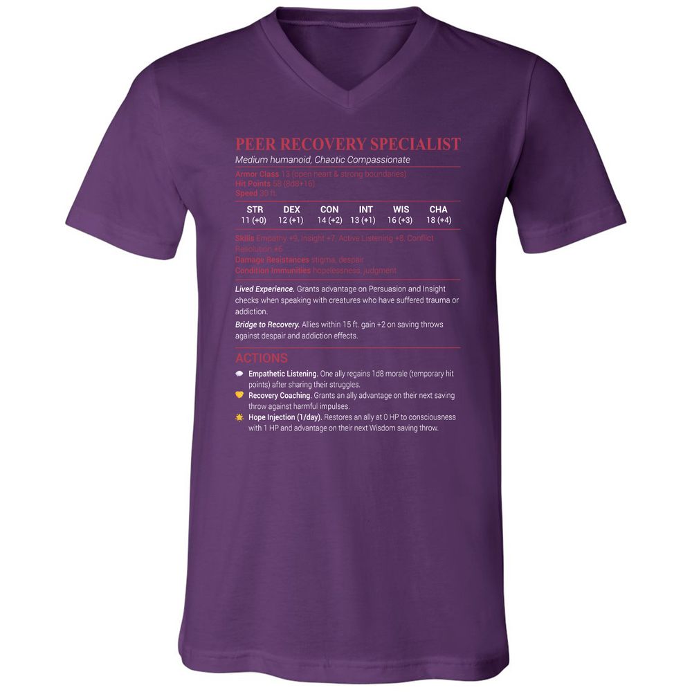 Peer Recovery Specialist Unisex V-Neck T-Shirt - Team Purple - 9