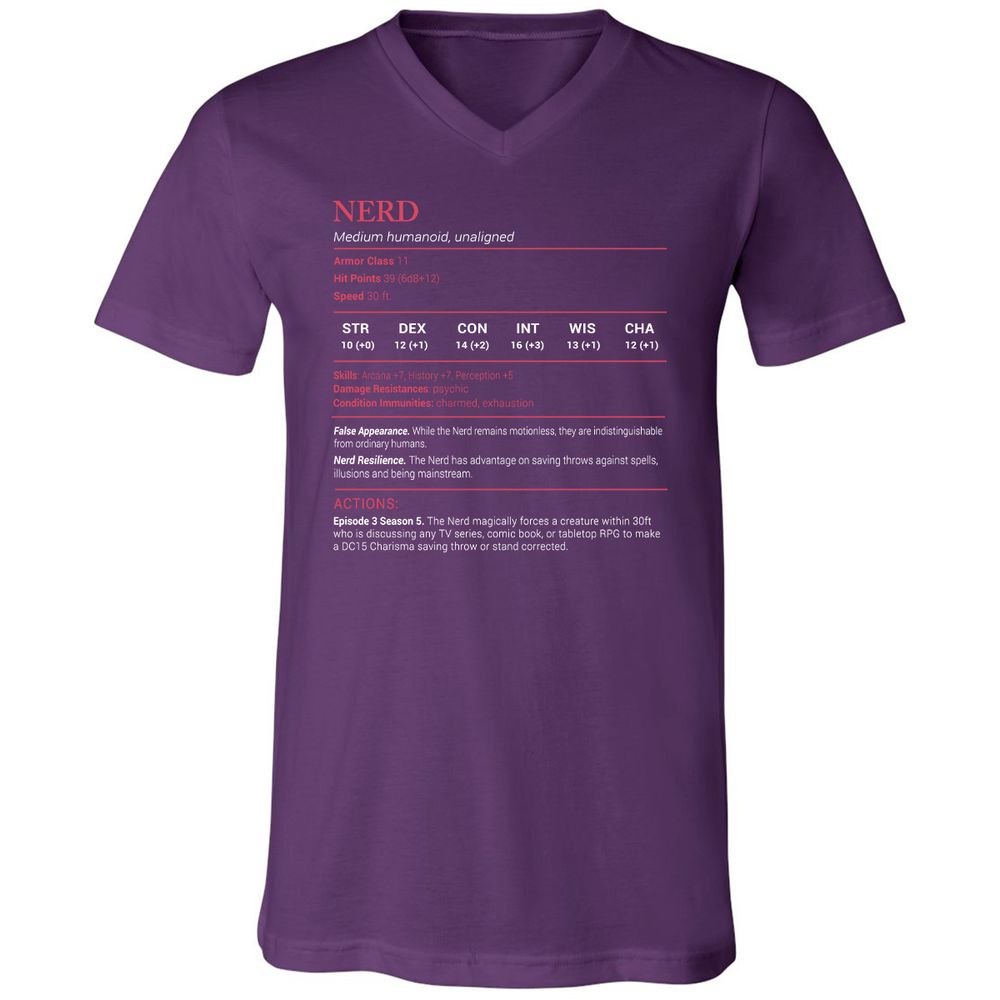 Nerd Stats Unisex V-Neck T-Shirt - Team Purple - 9
