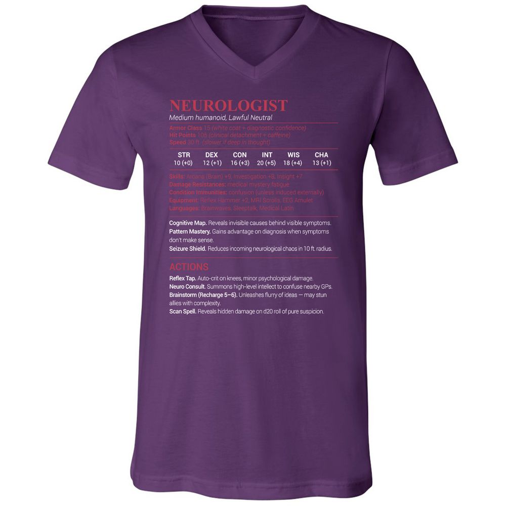 Neurologist Stats Unisex V-Neck T-Shirt - Team Purple - 9