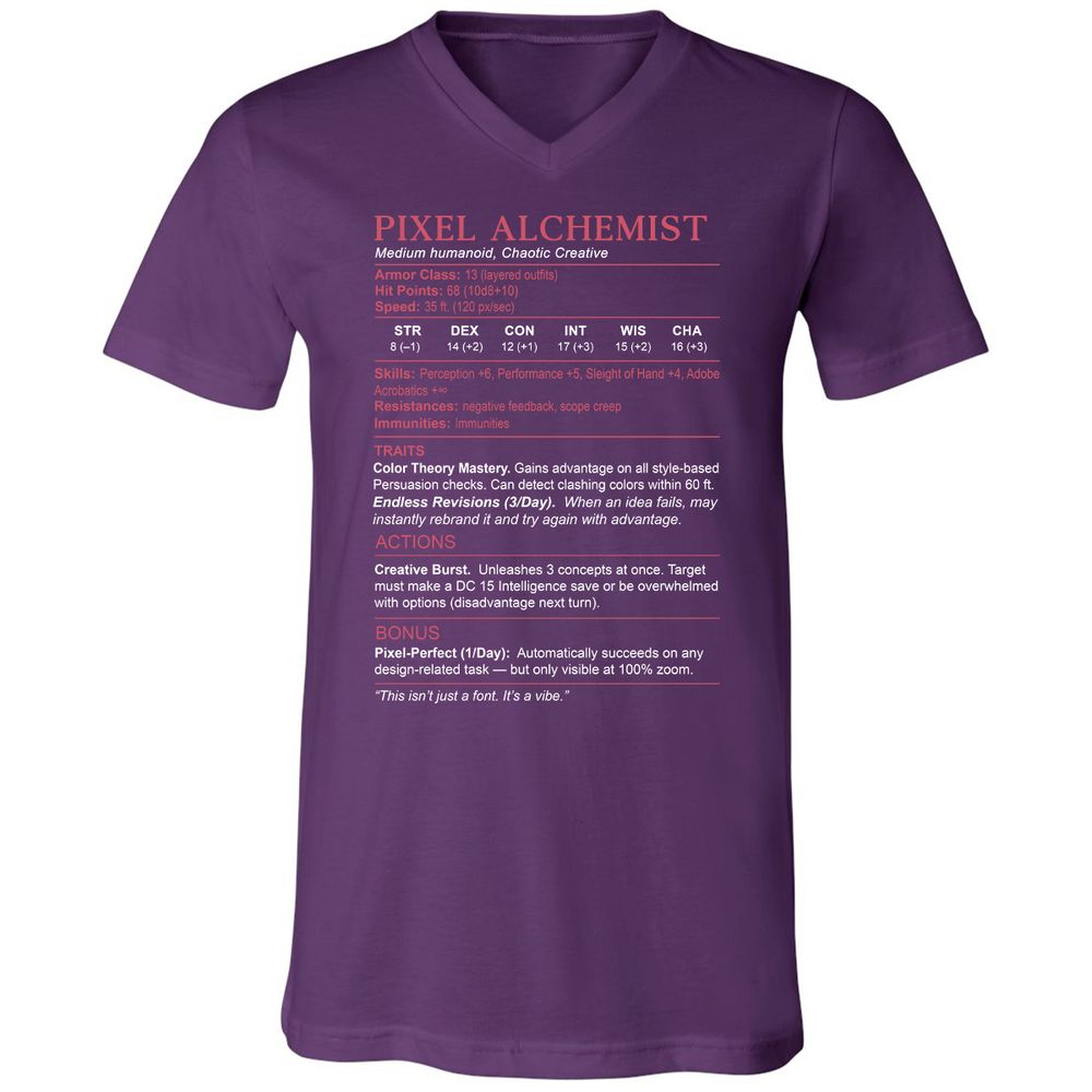 Designer Stats (Pixel Alchemist) Unisex V-Neck T-Shirt - Team Purple - 9