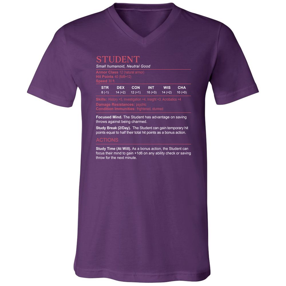 Student Stats Unisex V-Neck T-Shirt - Team Purple - 9