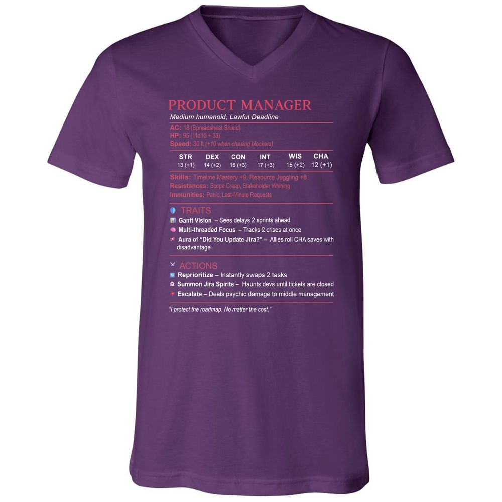 Product Manager Stats (PM) Unisex V-Neck T-Shirt - Team Purple - 9