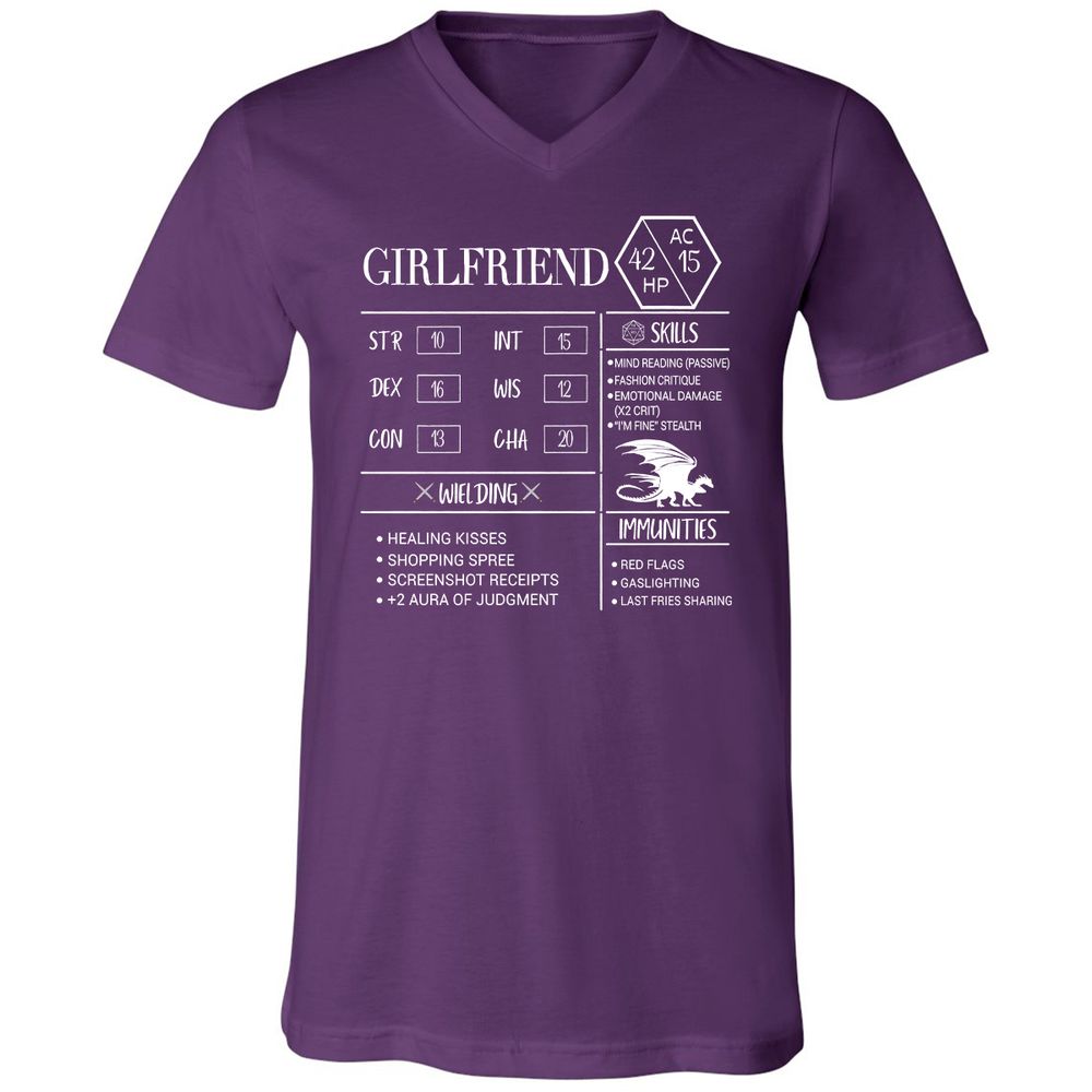 Girlfriend Stats Unisex V-Neck T-Shirt - Team Purple - 9