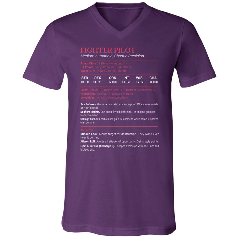 Fighter Pilot Stats Unisex V-Neck T-Shirt - Team Purple - 9