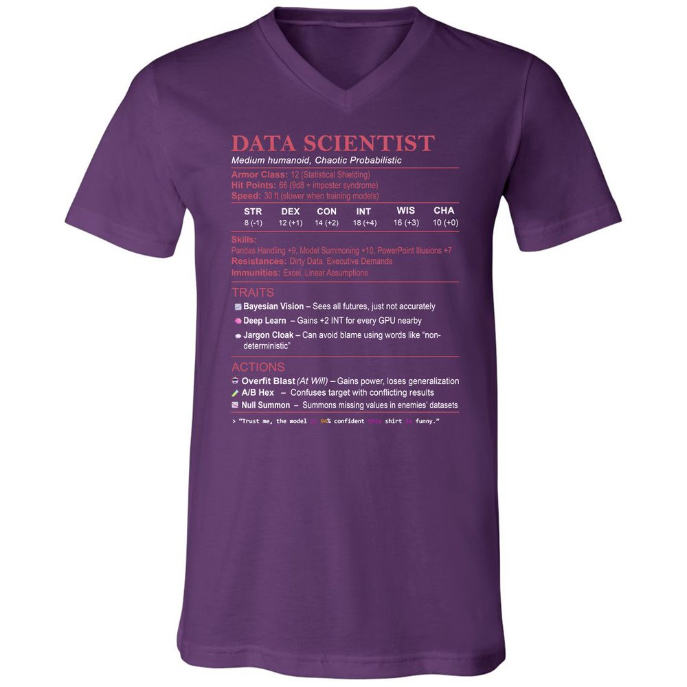 Data Scientist Stats Unisex V-Neck T-Shirt - Team Purple - 9