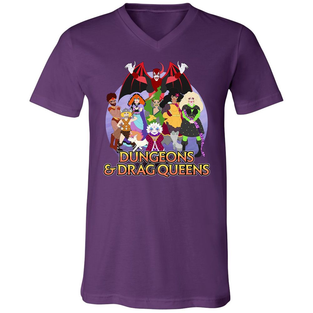 Dungeons n Drag Queens Cartoon Unisex V-Neck T-Shirt - Team Purple - 9