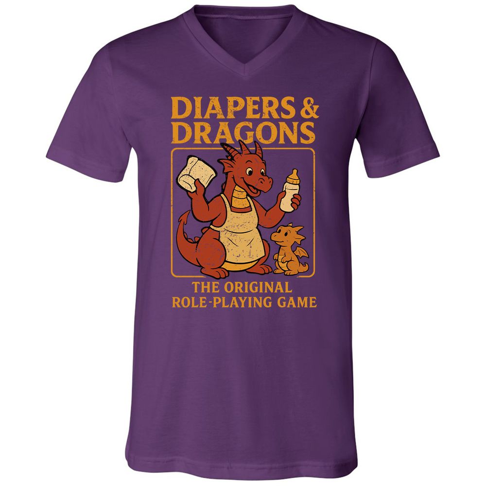 Diapers & Dragons Unisex V-Neck T-Shirt - Team Purple - 9