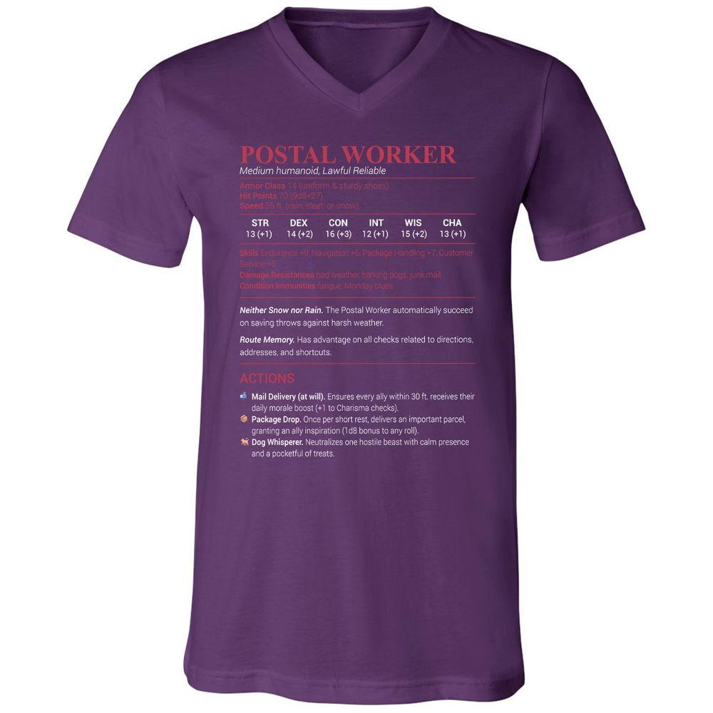 Postal Worker Unisex V-Neck T-Shirt - Team Purple - 9