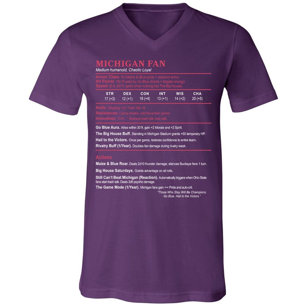 MICHIGAN FAN Unisex V-Neck T-Shirt - Team Purple - 9
