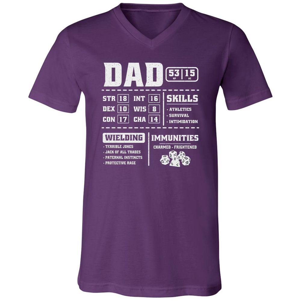 Dad Stat Block 2 Unisex V-Neck T-Shirt - Team Purple - 9