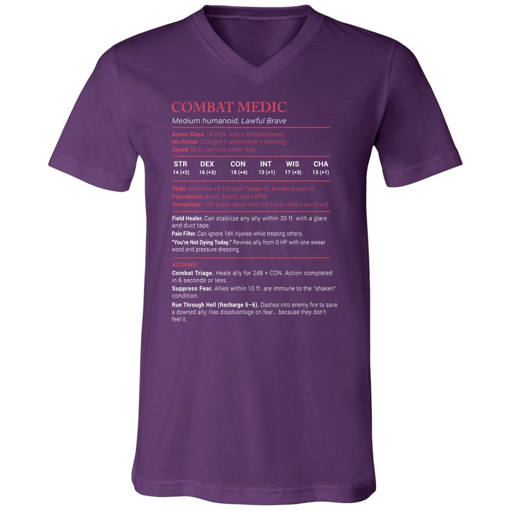 Combat Medic Stats Unisex V-Neck T-Shirt - Team Purple - 9
