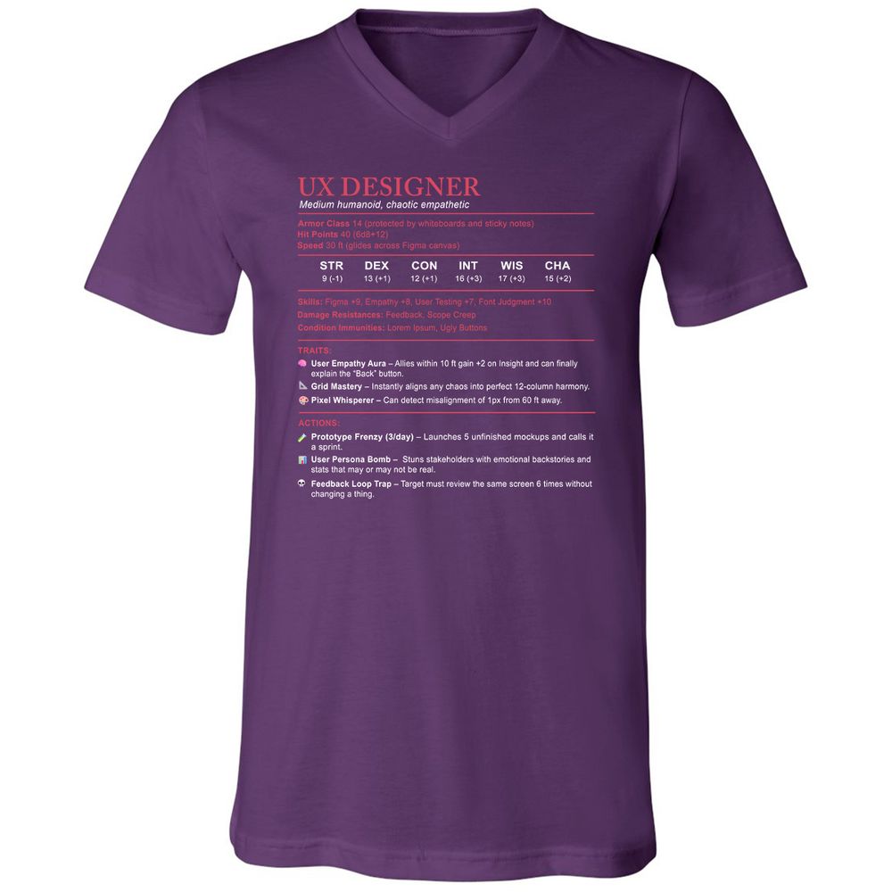 UX Designer Stats Unisex V-Neck T-Shirt - Team Purple - 9