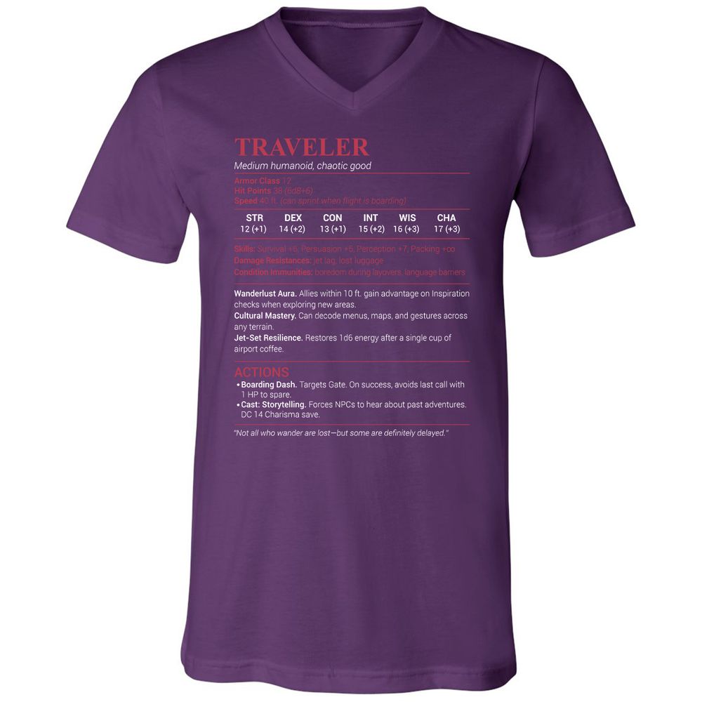 Traveler Unisex V-Neck T-Shirt - Team Purple - 9