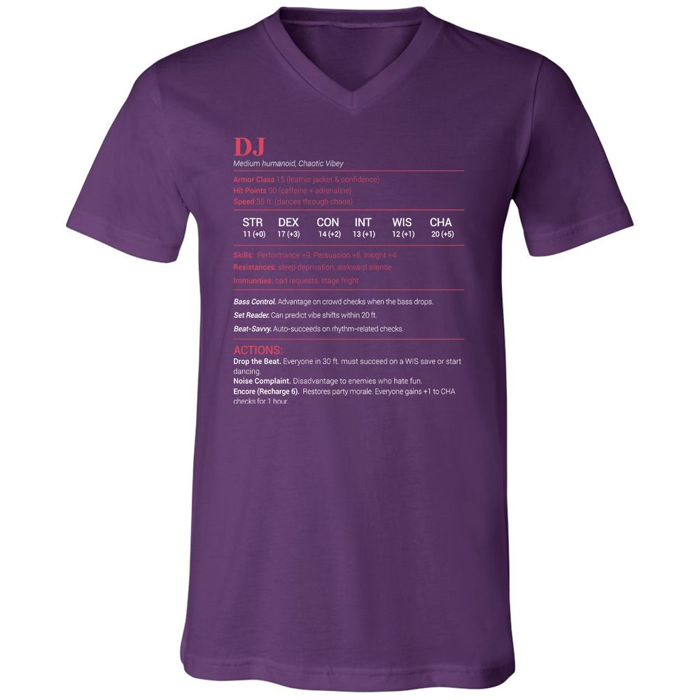 DJ Stats Unisex V-Neck T-Shirt - Team Purple - 9