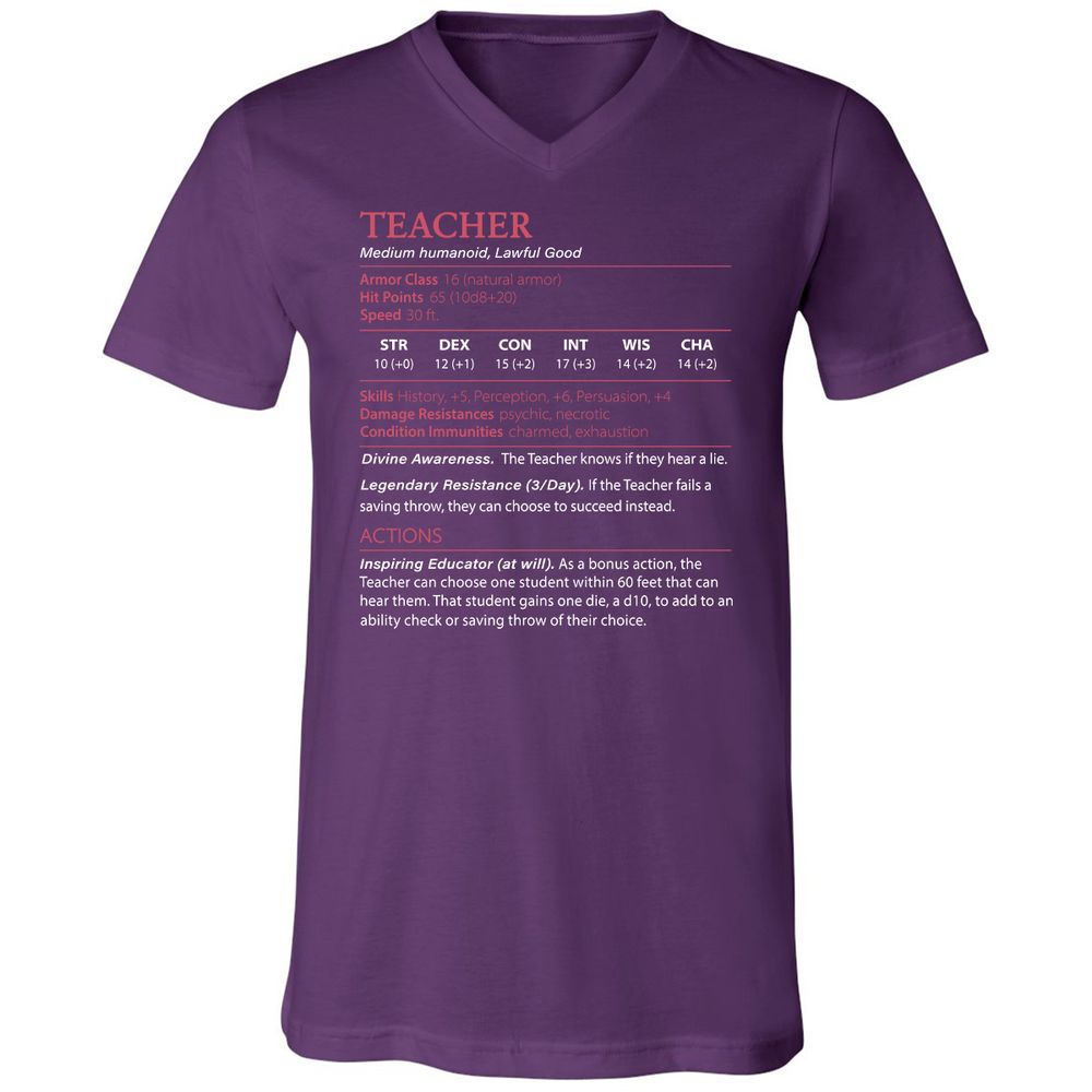 Teacher Unisex V-Neck T-Shirt - Team Purple - 9