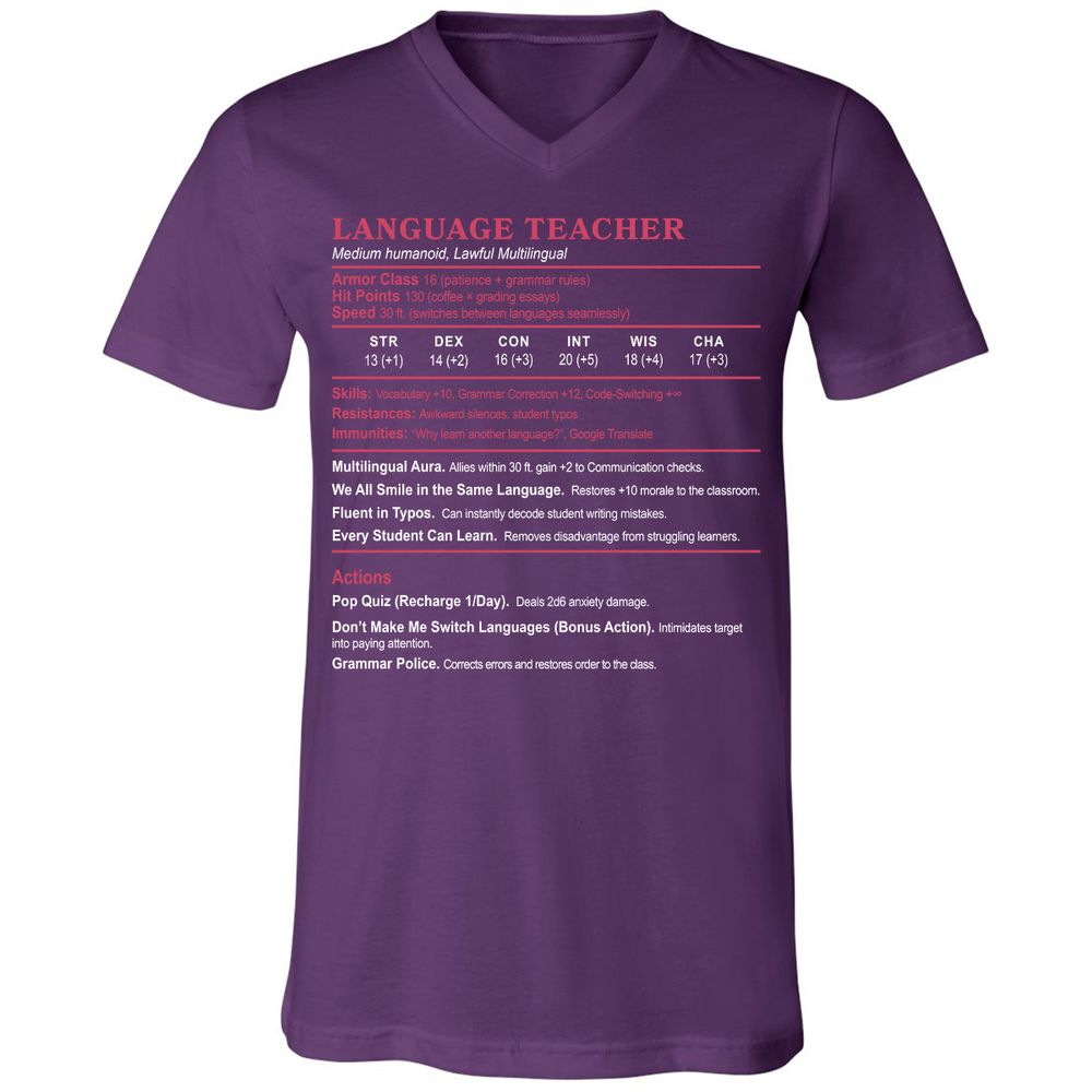 Language Teacher Unisex V-Neck T-Shirt - Team Purple - 9