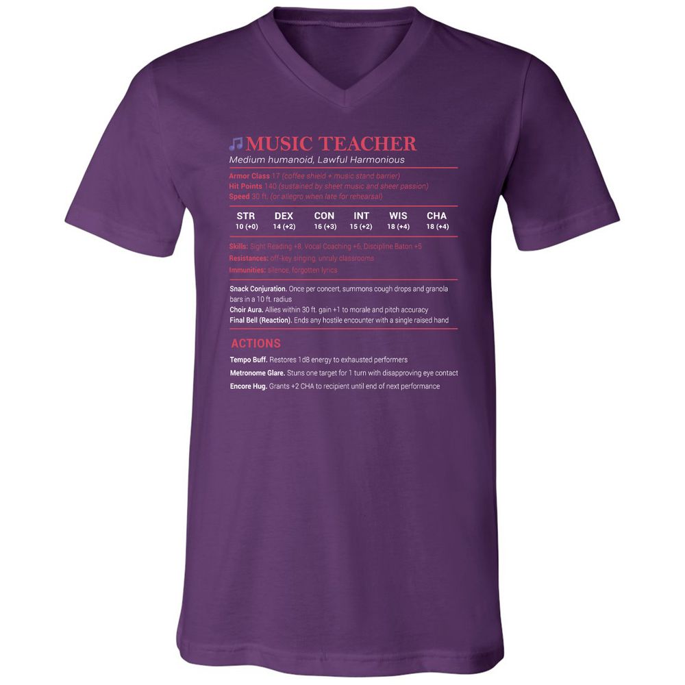 Music Teacher Unisex V-Neck T-Shirt - Team Purple - 9