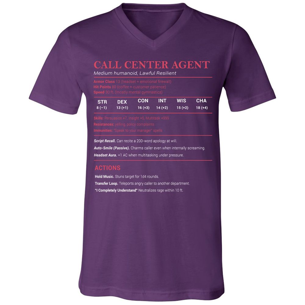 Call Center Agent Stats Unisex V-Neck T-Shirt - Team Purple - 9