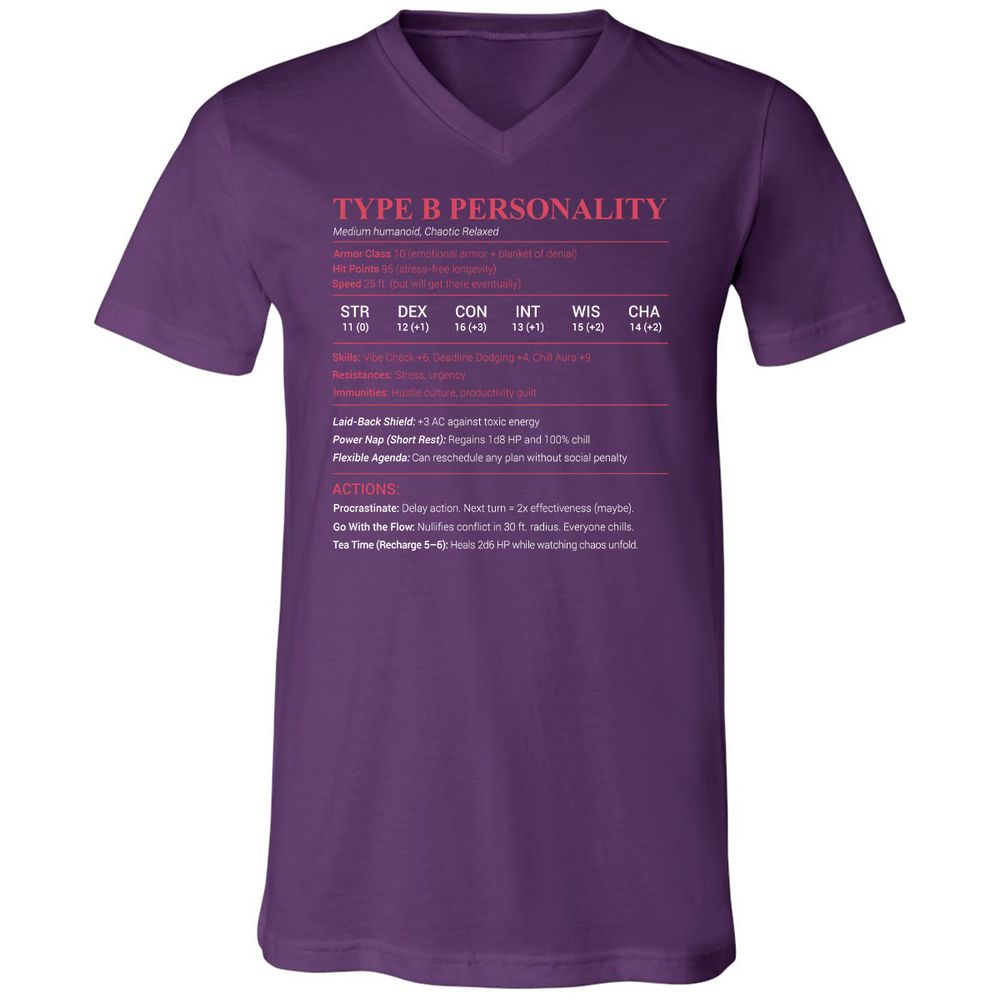 Type B Stats Unisex V-Neck T-Shirt - Team Purple - 9
