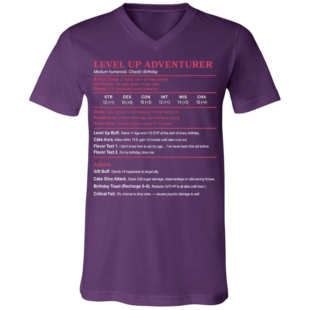 Level Up Adventurer Unisex V-Neck T-Shirt - Team Purple - 9