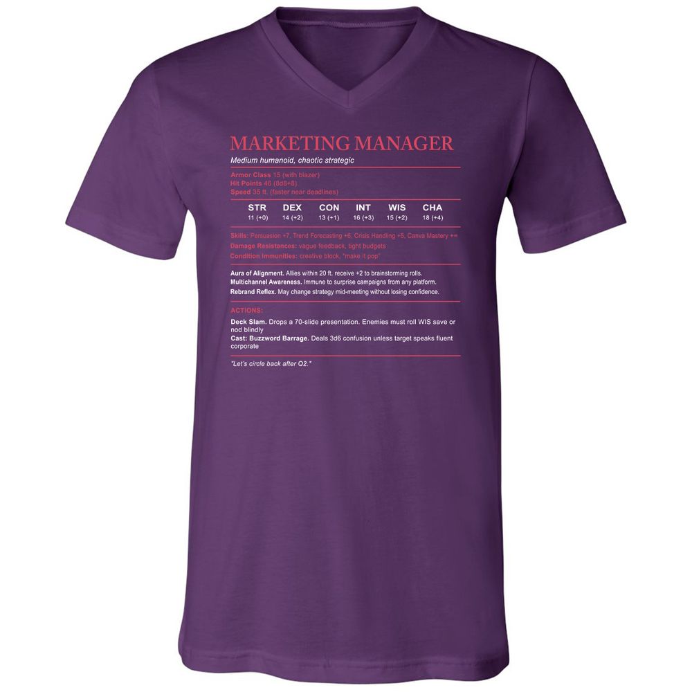 Marketing Manager Stats Unisex V-Neck T-Shirt - Team Purple - 9