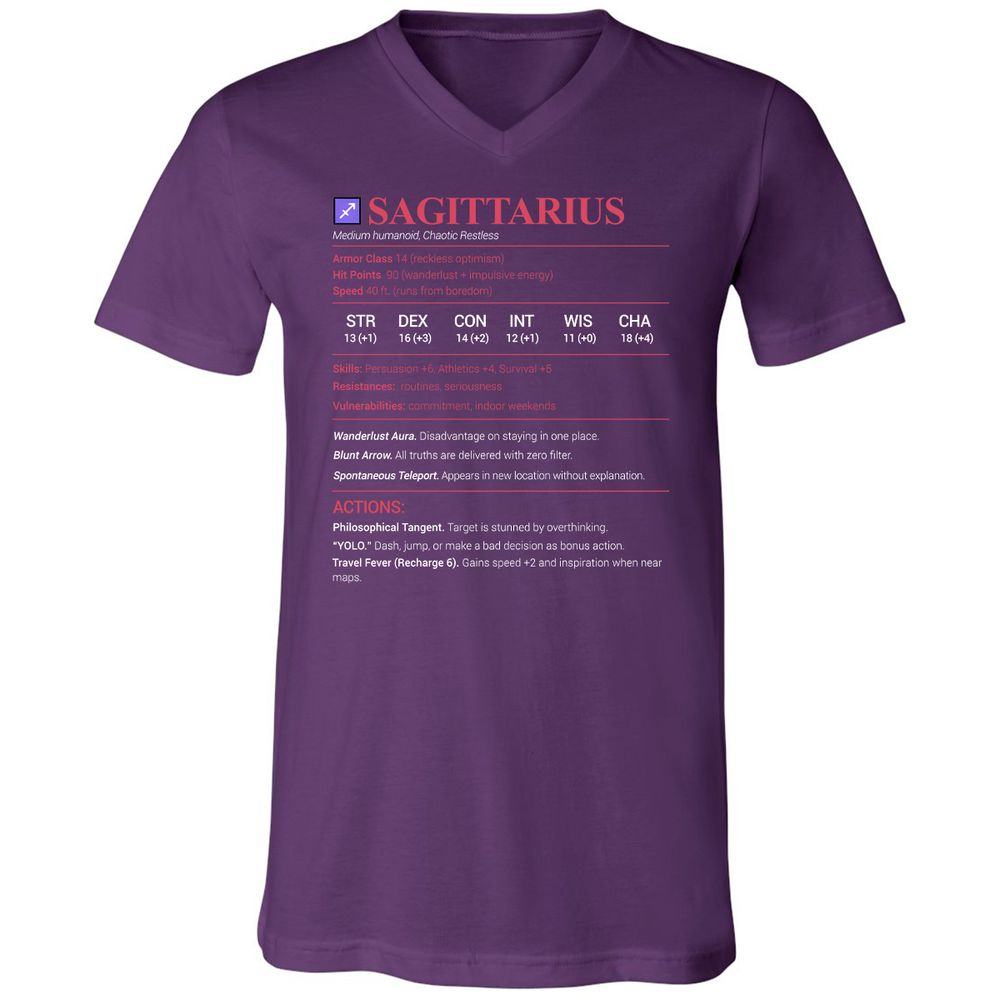 Sagittarius Stats Unisex V-Neck T-Shirt - Team Purple - 9