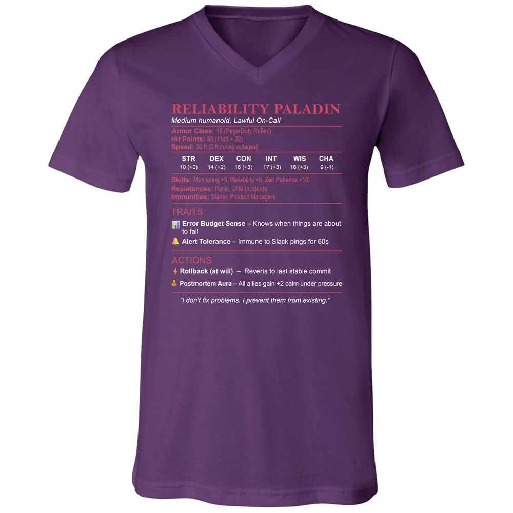 SRE Stats (Reliability Paladin) Unisex V-Neck T-Shirt - Team Purple - 9
