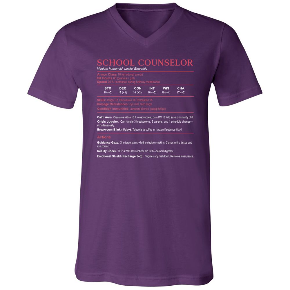 School Counselor Stats Unisex V-Neck T-Shirt - Team Purple - 9