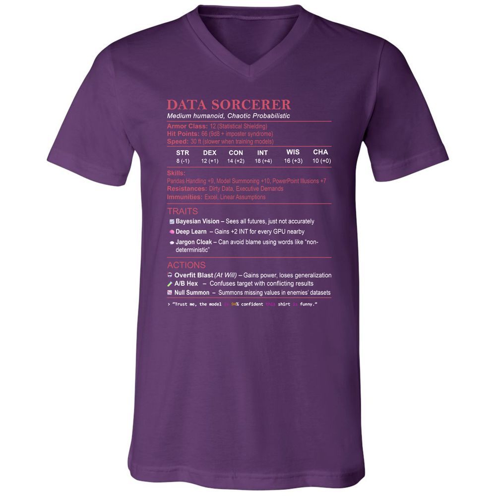 Data Scientist Stats (Data Sorcerer) Unisex V-Neck T-Shirt - Team Purple - 9