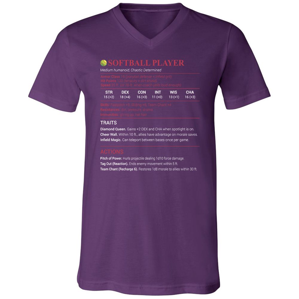 Softball Player Unisex V-Neck T-Shirt - Team Purple - 9