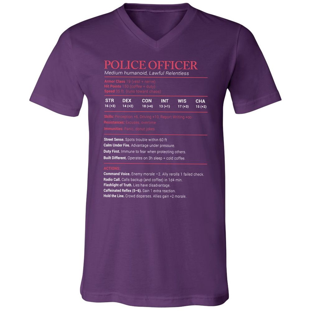 Police Officer Stats Unisex V-Neck T-Shirt - Team Purple - 9