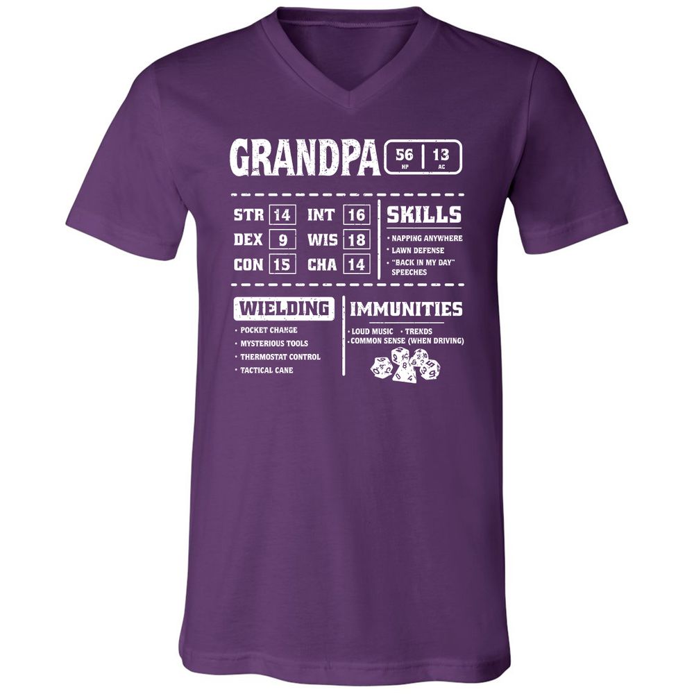 Grandpa Stats 2 Unisex V-Neck T-Shirt - Team Purple - 9