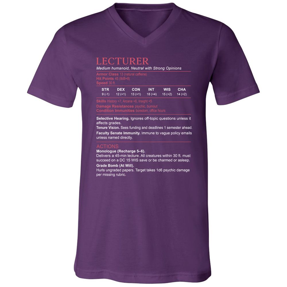 Lecturer Stats Unisex V-Neck T-Shirt - Team Purple - 9