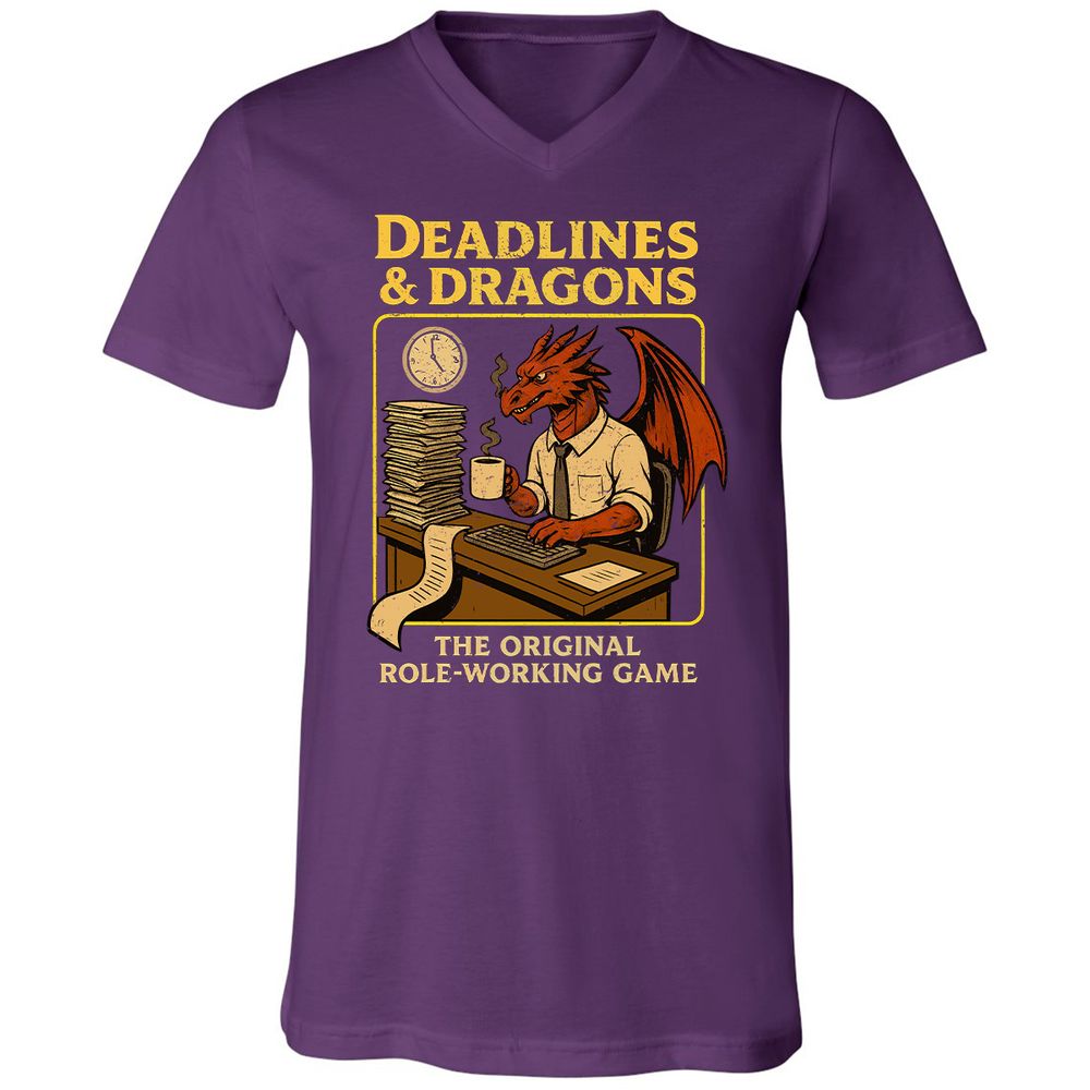 Deadlines & Dragons (Office Staff) Unisex V-Neck T-Shirt - Team Purple - 9
