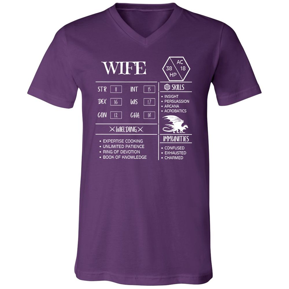 Wife Stats 2 Unisex V-Neck T-Shirt - Team Purple - 9