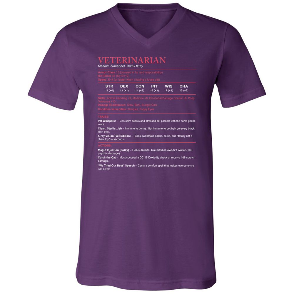 Veterinarian Stats Unisex V-Neck T-Shirt - Team Purple - 9