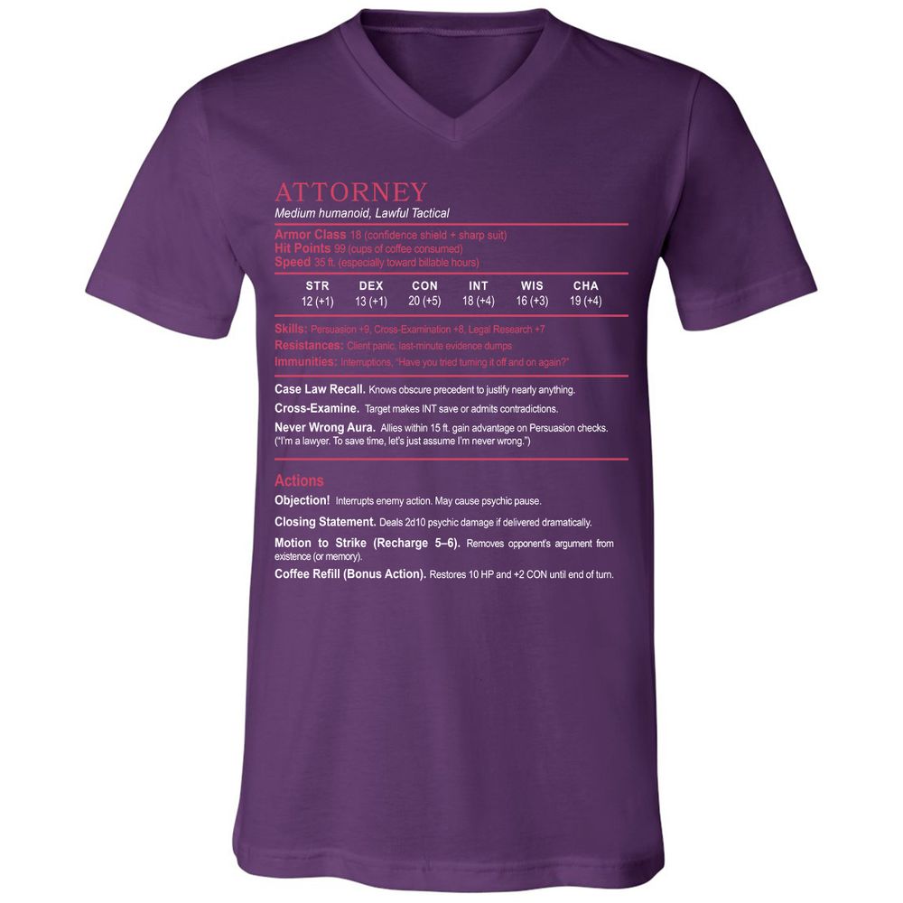 Attorney Unisex V-Neck T-Shirt - Team Purple - 9