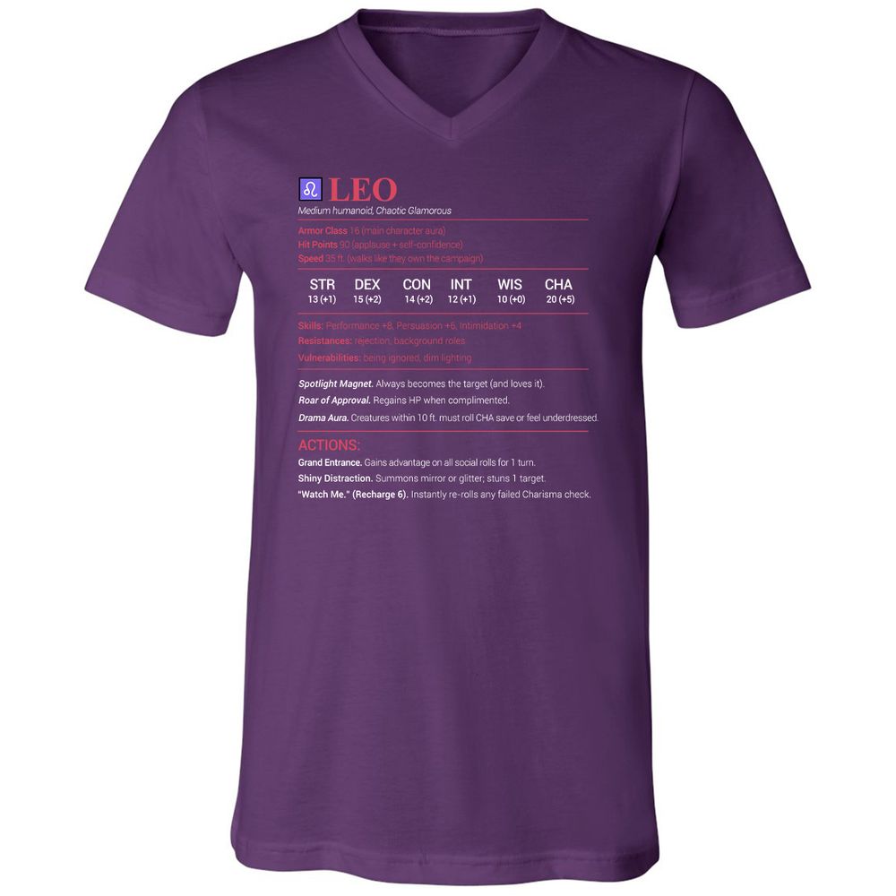 Leo Stats Unisex V-Neck T-Shirt - Team Purple - 9