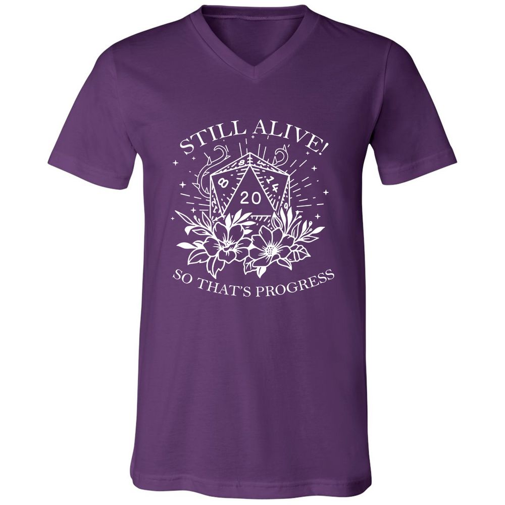 2710 Still Alive! So That’s Progress Unisex V-Neck T-Shirt - Team Purple - 9