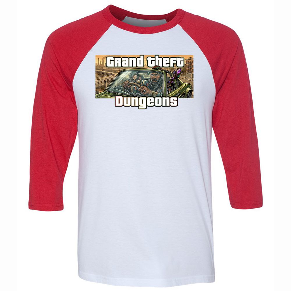 Grand Theft Dungeons Unisex 3/4 Baseball Tee - White/Red - 9