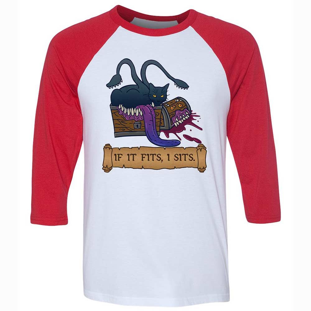 If It Fits I Sits Unisex 3/4 Baseball Tee - White/Red - 9